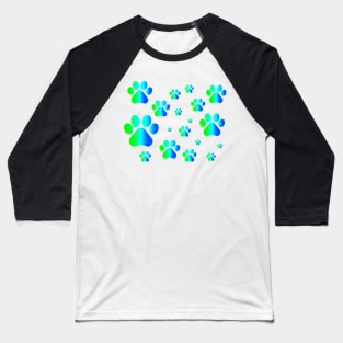 Blue Green Ombre Pawprint Pattern Baseball T-Shirt